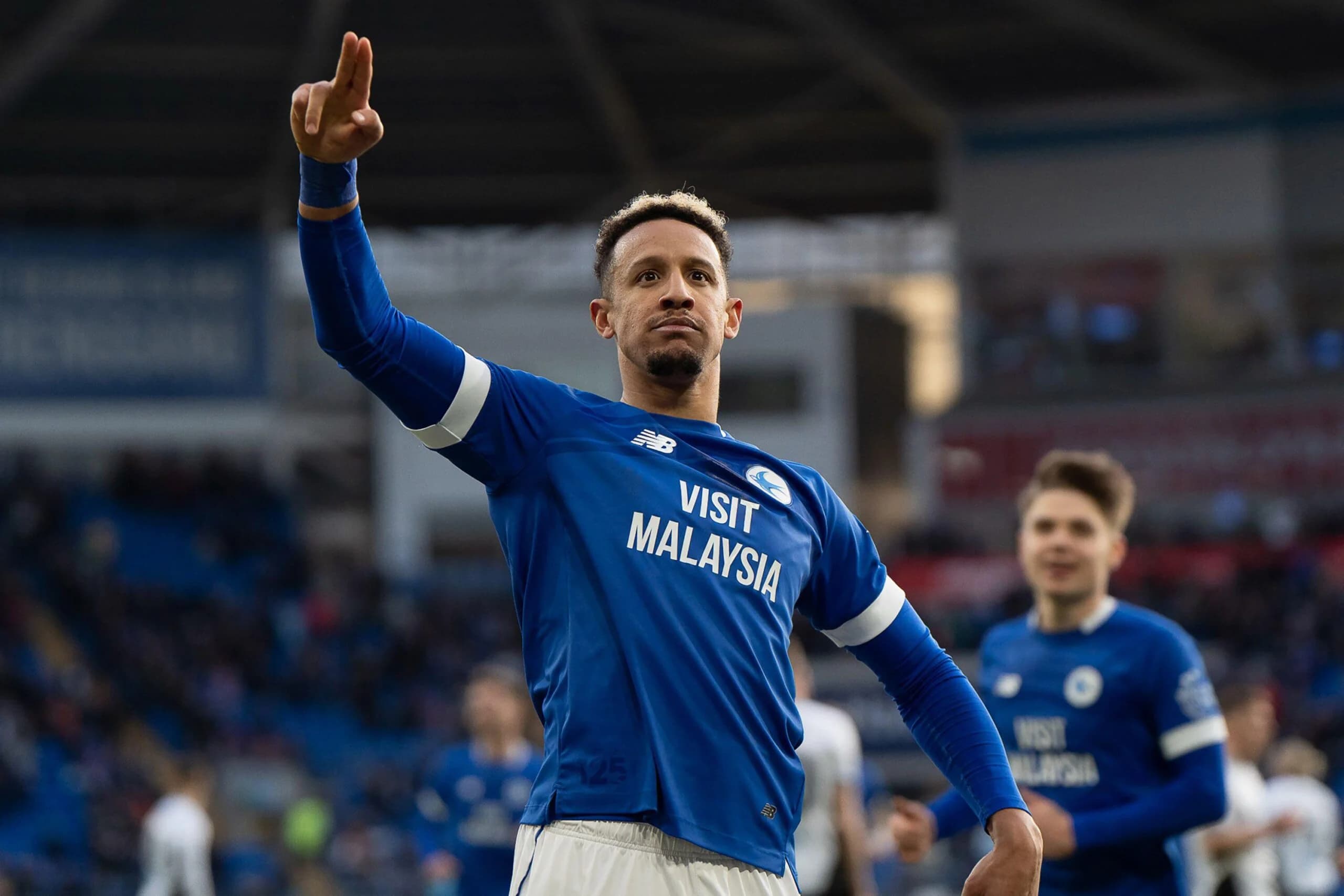 Callum Robinson of Cardiff City celebrates after scoring against Derby County. Pic: Andrew Orchard sports photography/Alamy Live news
