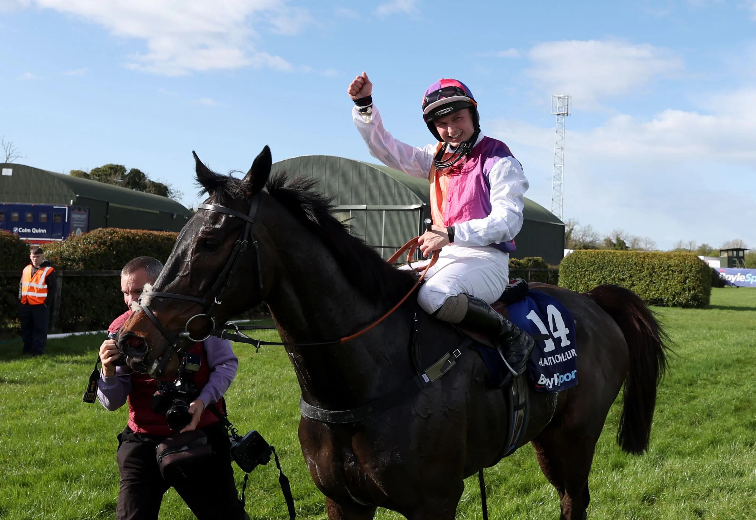 Sean Bowen after riding Haiti Couleurs to victory in the Irish Grand National Pic: Alamy