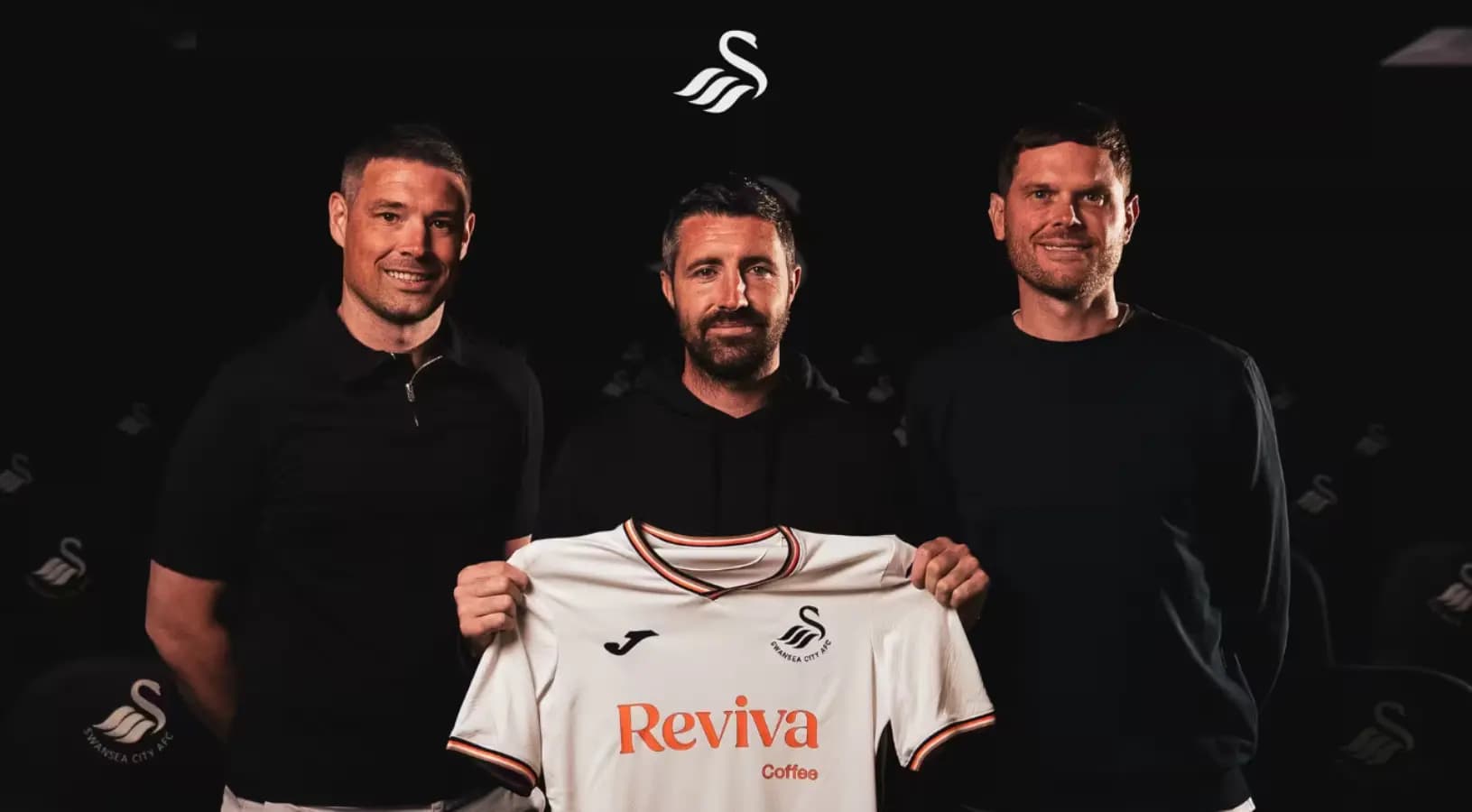 New Swansea City assistant coach Darren O’Dea (left) with Alan Sheehan and first team coach Richard Stearman.